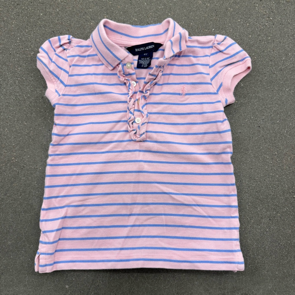 Ralph Lauren Pink and Blue Striped Polo Girls Shirt, Size 4T